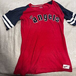 Nike Women's MLB Angels Raglan Sleeve V Neck Tshirt | Small